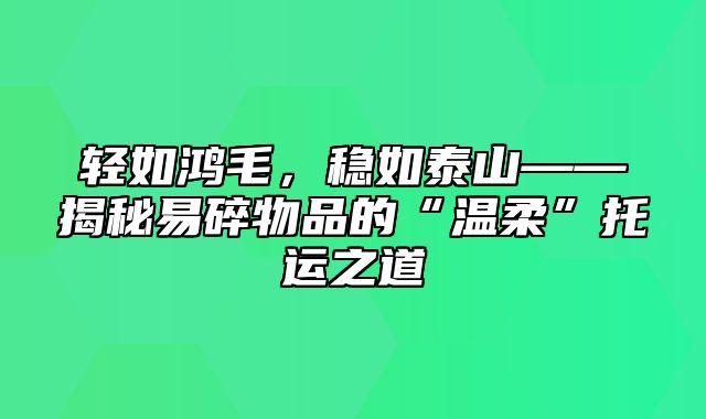 轻如鸿毛，稳如泰山——揭秘易碎物品的“温柔”托运之道