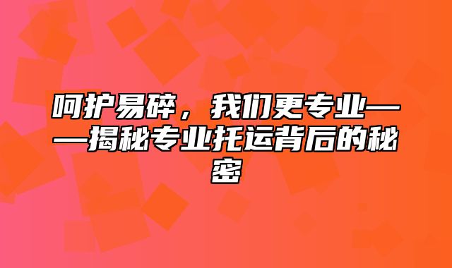 呵护易碎，我们更专业——揭秘专业托运背后的秘密