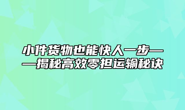 小件货物也能快人一步——揭秘高效零担运输秘诀