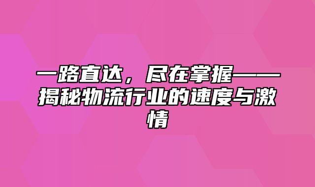 一路直达，尽在掌握——揭秘物流行业的速度与激情