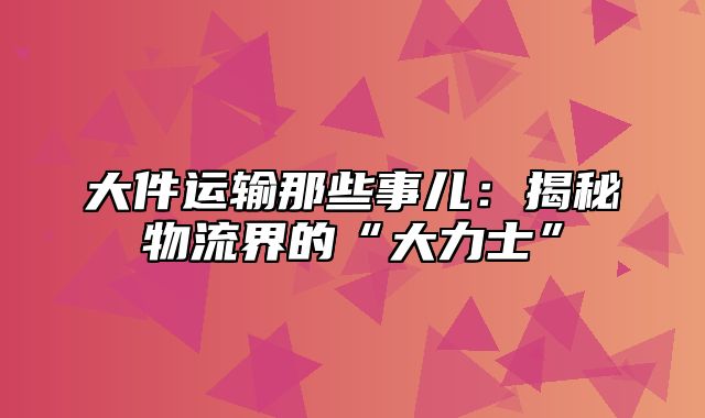 大件运输那些事儿：揭秘物流界的“大力士”