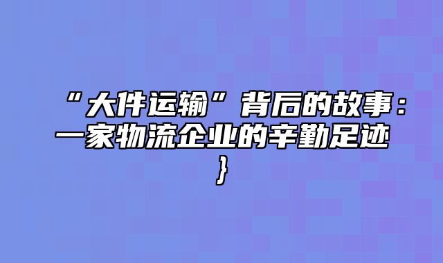 “大件运输”背后的故事：一家物流企业的辛勤足迹}