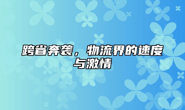 跨省奔袭，物流界的速度与激情