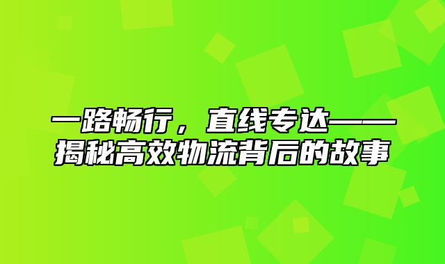 一路畅行，直线专达——揭秘高效物流背后的故事