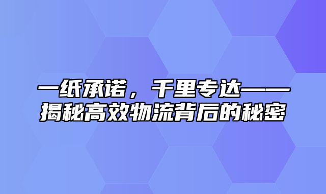 一纸承诺，千里专达——揭秘高效物流背后的秘密