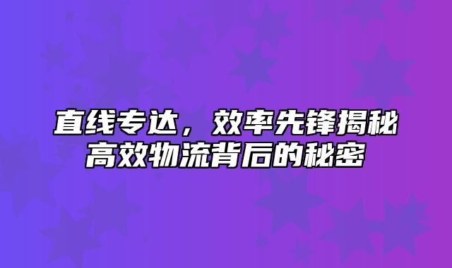 直线专达，效率先锋揭秘高效物流背后的秘密