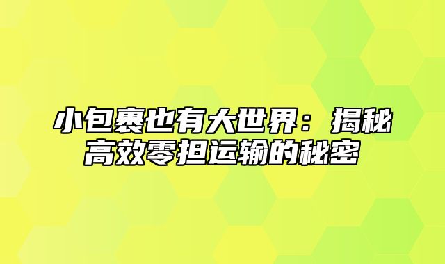 小包裹也有大世界：揭秘高效零担运输的秘密