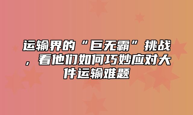 运输界的“巨无霸”挑战，看他们如何巧妙应对大件运输难题