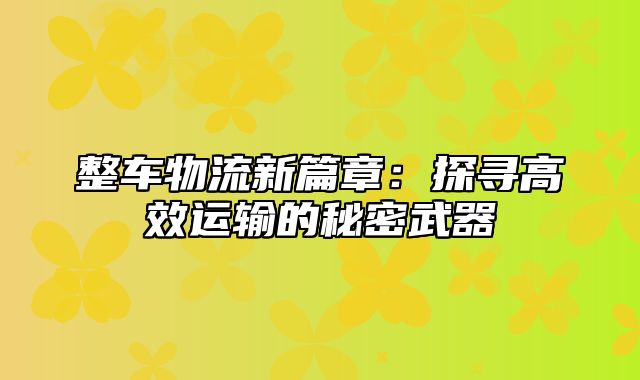 整车物流新篇章：探寻高效运输的秘密武器