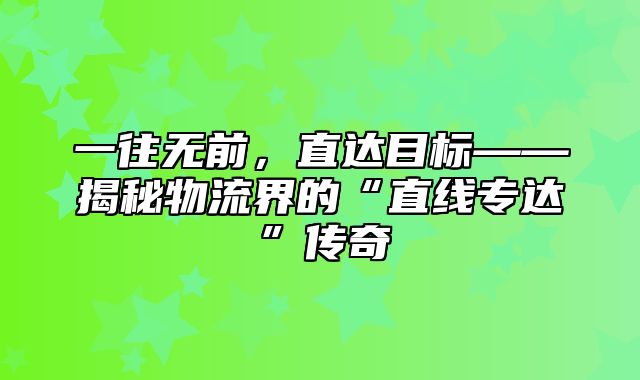 一往无前，直达目标——揭秘物流界的“直线专达”传奇