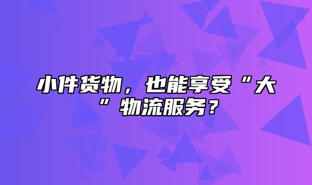 小件货物，也能享受“大”物流服务？