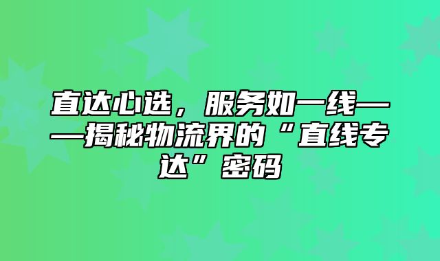 直达心选，服务如一线——揭秘物流界的“直线专达”密码