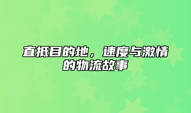 直抵目的地，速度与激情的物流故事