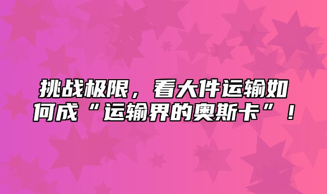 挑战极限，看大件运输如何成“运输界的奥斯卡”！