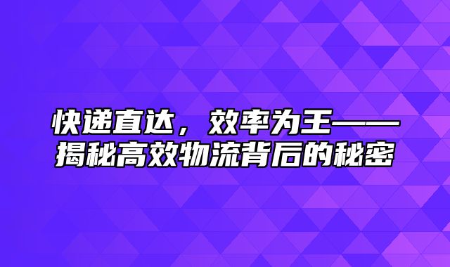 快递直达，效率为王——揭秘高效物流背后的秘密