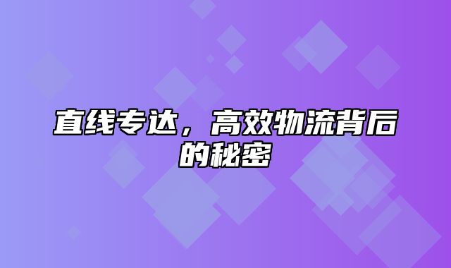 直线专达，高效物流背后的秘密