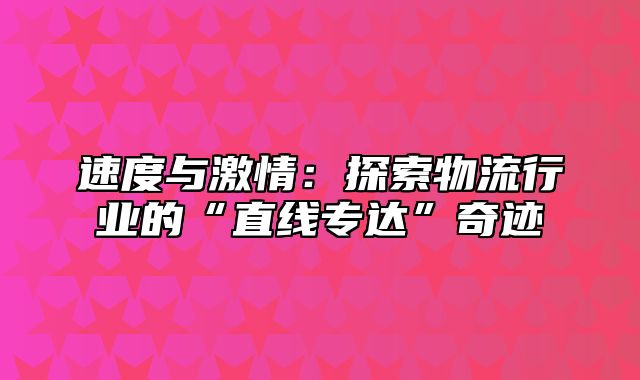 速度与激情：探索物流行业的“直线专达”奇迹