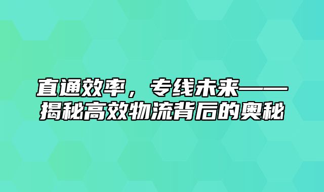 直通效率，专线未来——揭秘高效物流背后的奥秘