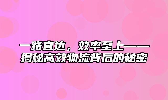 一路直达，效率至上——揭秘高效物流背后的秘密