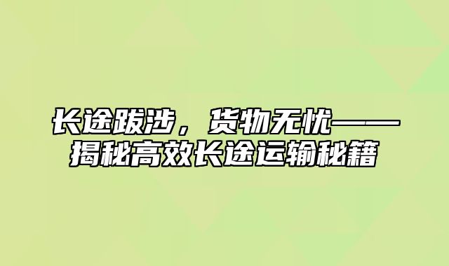 长途跋涉，货物无忧——揭秘高效长途运输秘籍