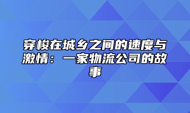 穿梭在城乡之间的速度与激情：一家物流公司的故事