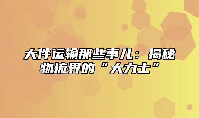 大件运输那些事儿：揭秘物流界的“大力士”