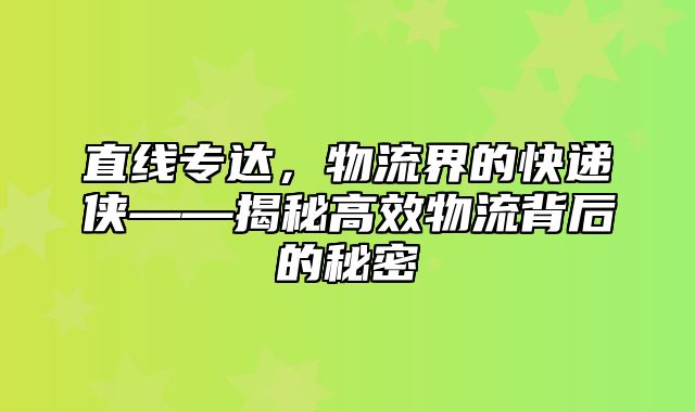 直线专达，物流界的快递侠——揭秘高效物流背后的秘密