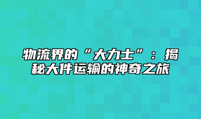 物流界的“大力士”：揭秘大件运输的神奇之旅