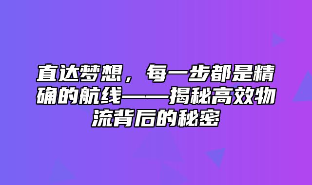 直达梦想，每一步都是精确的航线——揭秘高效物流背后的秘密