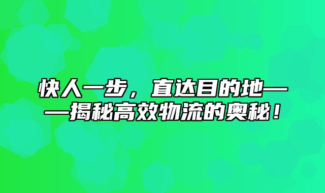 快人一步，直达目的地——揭秘高效物流的奥秘！