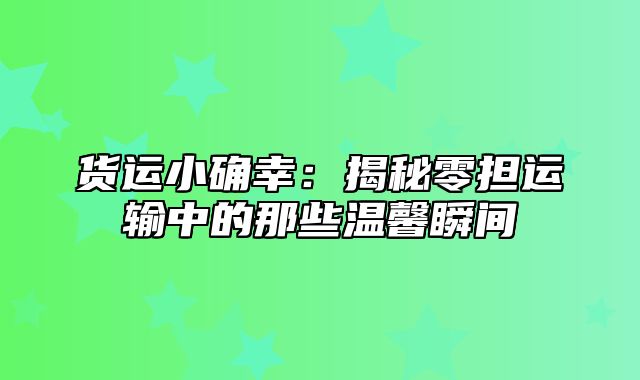 货运小确幸：揭秘零担运输中的那些温馨瞬间