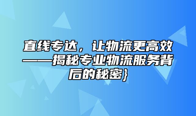 直线专达，让物流更高效——揭秘专业物流服务背后的秘密}