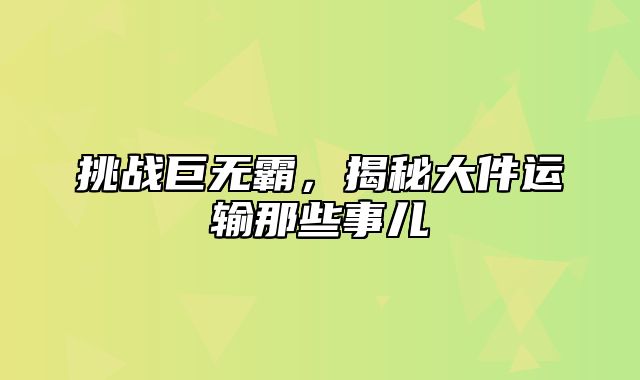 挑战巨无霸，揭秘大件运输那些事儿