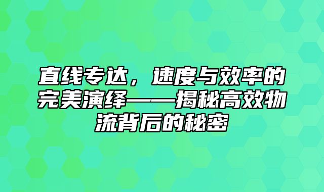 直线专达，速度与效率的完美演绎——揭秘高效物流背后的秘密