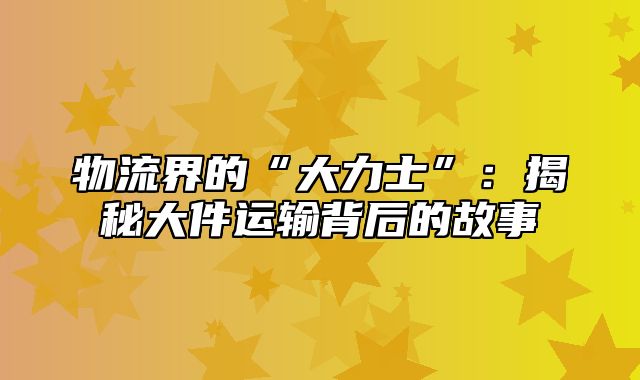 物流界的“大力士”：揭秘大件运输背后的故事