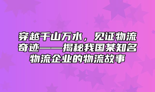 穿越千山万水，见证物流奇迹——揭秘我国某知名物流企业的物流故事