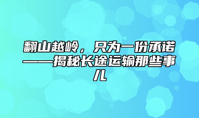 翻山越岭，只为一份承诺——揭秘长途运输那些事儿