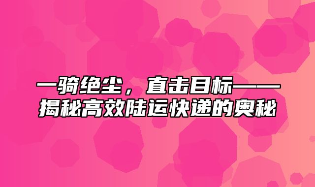 一骑绝尘，直击目标——揭秘高效陆运快递的奥秘