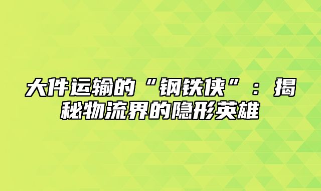 大件运输的“钢铁侠”：揭秘物流界的隐形英雄