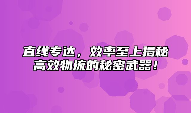 直线专达，效率至上揭秘高效物流的秘密武器！