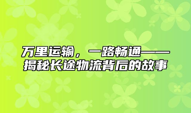 万里运输，一路畅通——揭秘长途物流背后的故事