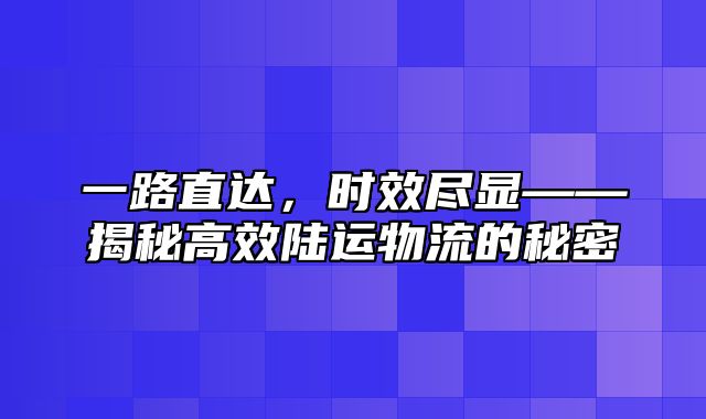 一路直达，时效尽显——揭秘高效陆运物流的秘密