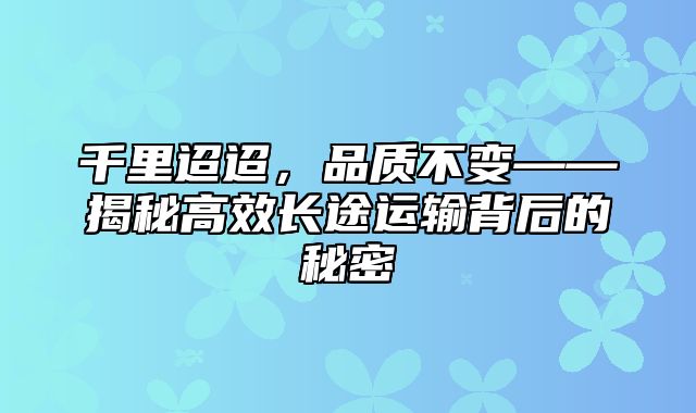 千里迢迢，品质不变——揭秘高效长途运输背后的秘密