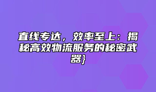 直线专达，效率至上：揭秘高效物流服务的秘密武器}