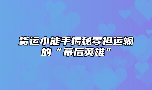 货运小能手揭秘零担运输的“幕后英雄”