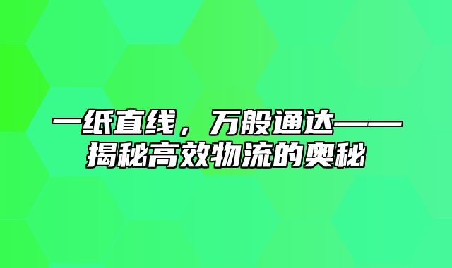 一纸直线，万般通达——揭秘高效物流的奥秘