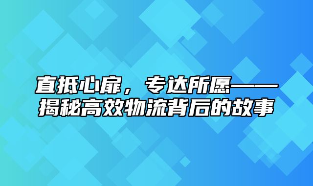 直抵心扉，专达所愿——揭秘高效物流背后的故事