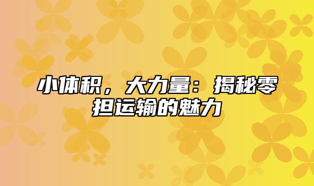 小体积，大力量：揭秘零担运输的魅力