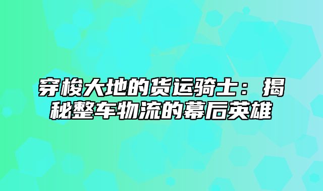 穿梭大地的货运骑士：揭秘整车物流的幕后英雄