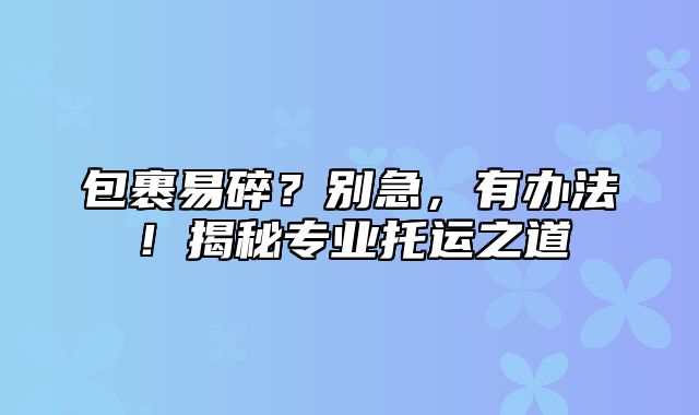 包裹易碎？别急，有办法！揭秘专业托运之道